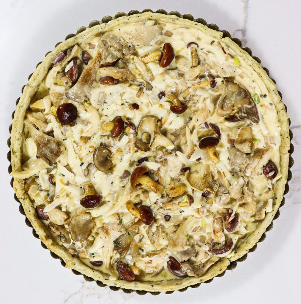 wild mushroom tart, herbed pastry shell