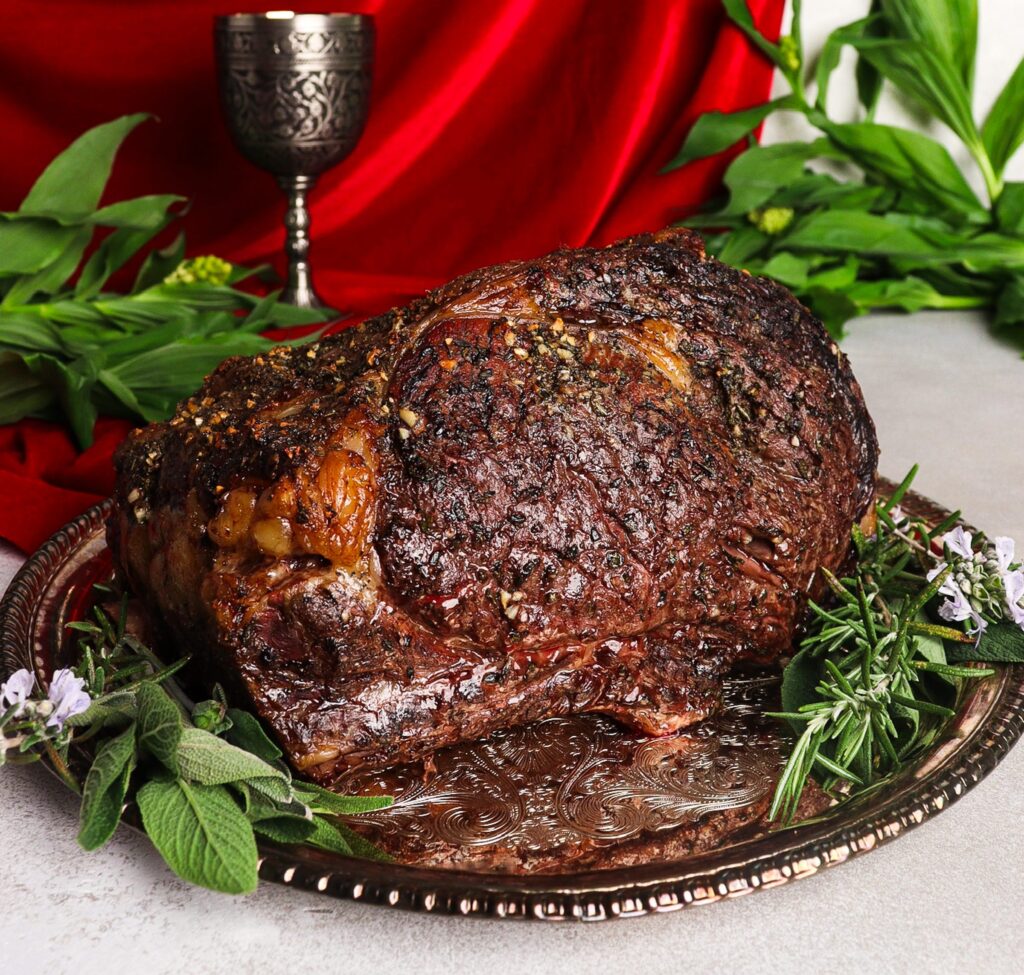 herb roasted prime rib, medieval feast recipes, bone marrow gravy