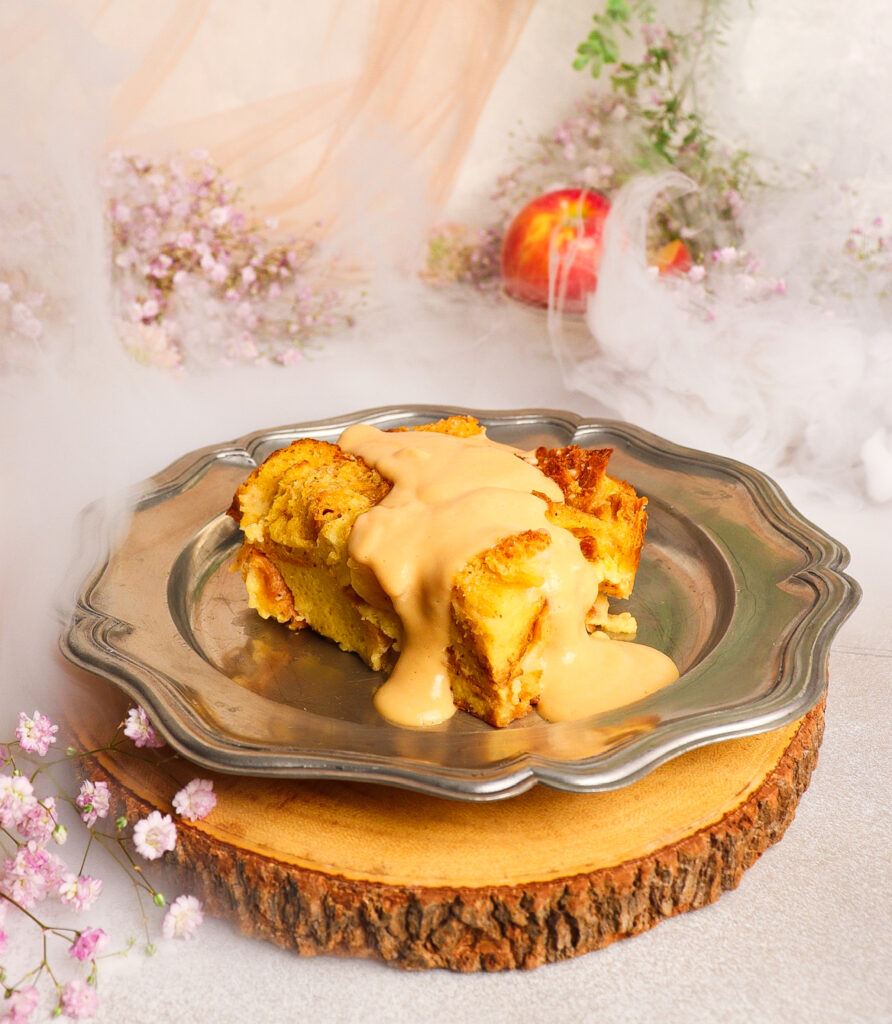 apple bread pudding, mists of avalon, meadowsweet custard