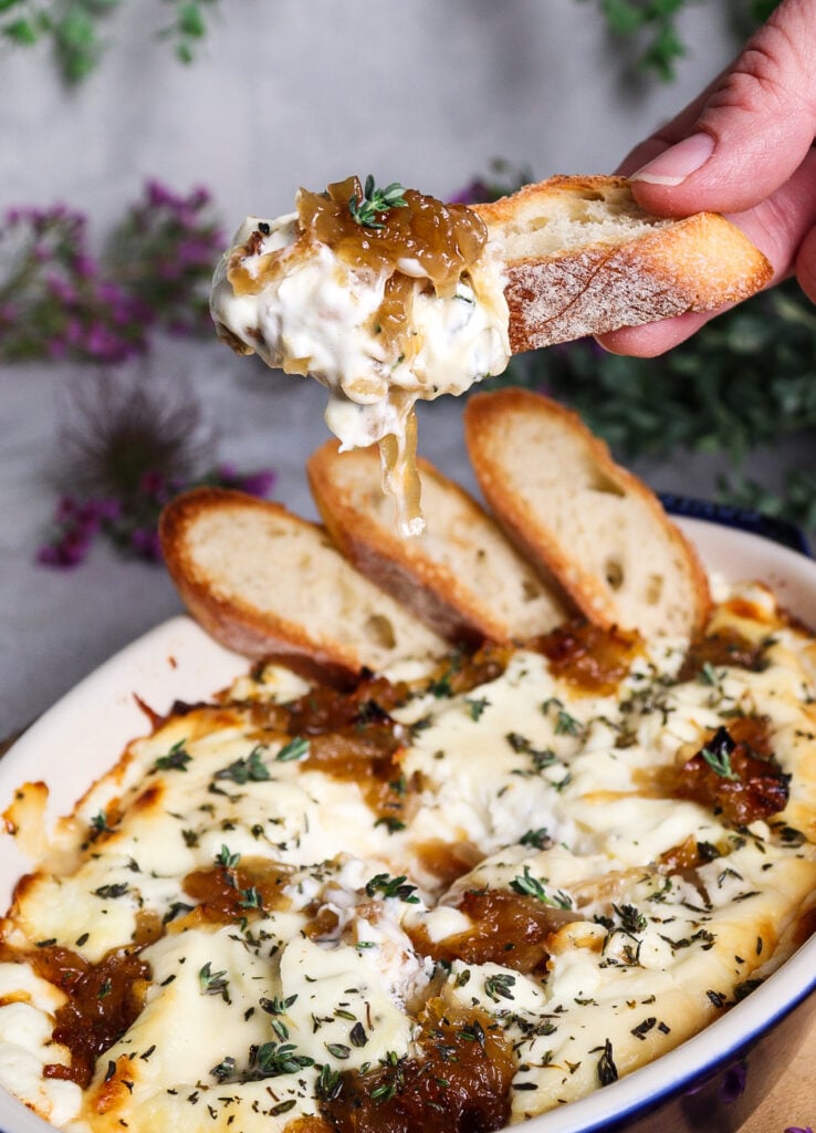 baked goat cheese, caramelized onions and goat cheese, goat cheese and honey