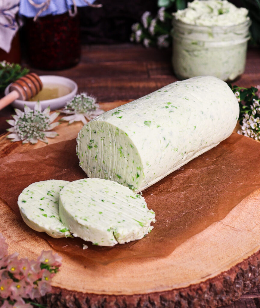 recipe for garlic scape butter, garlic scape compound butter, hobbit pantry