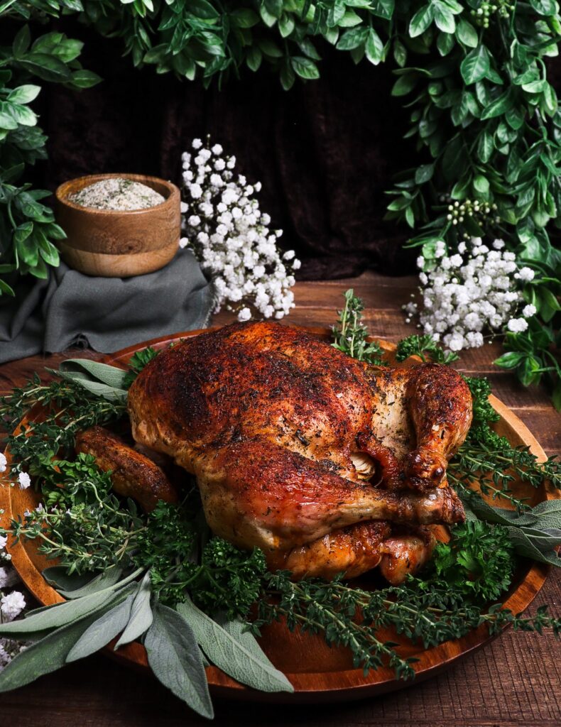 roast chicken with mushroom gravy, dry brine roast chicken recipe