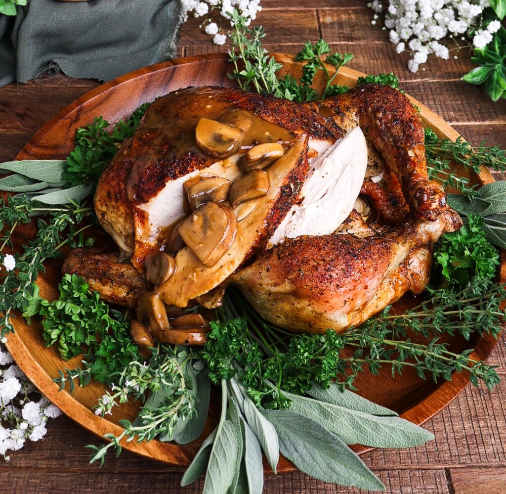 roast chicken with mushroom gravy, hobbit dinner