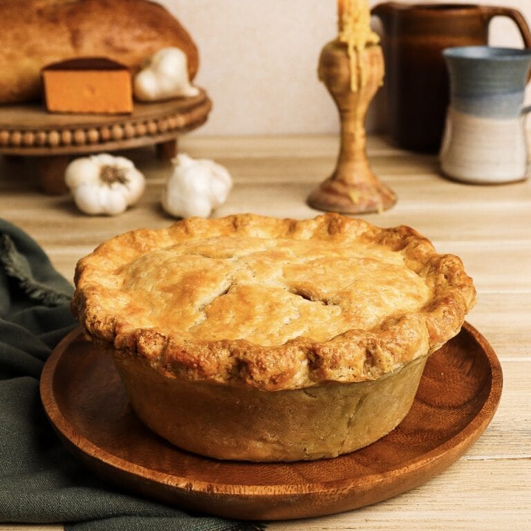 pork leek and potato pie in a hobbit pantry