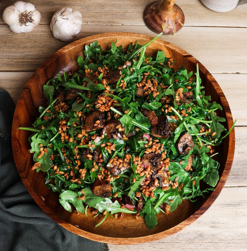 roasted mushroom salad, crispy barley