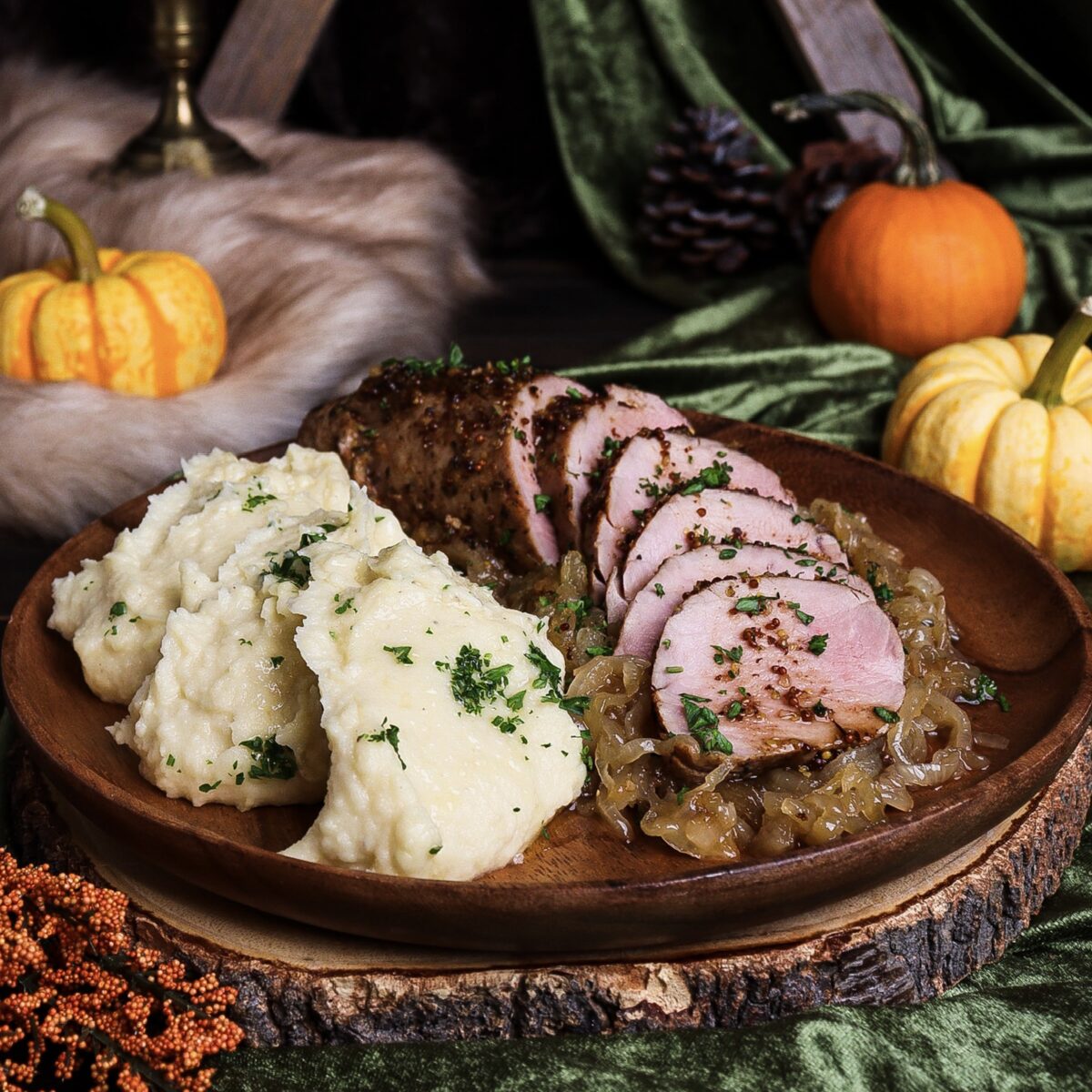 Maple Mustard Pork Tenderloin with Caramelized Onions