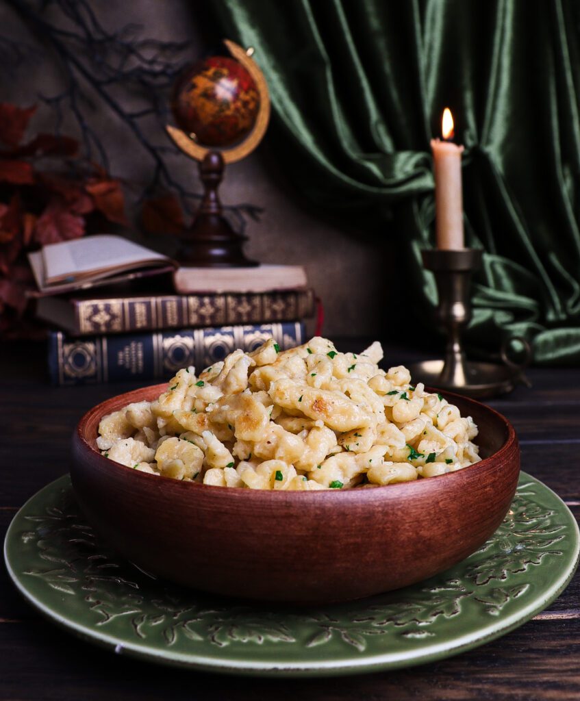 Recipe for spaetzle, buttered spaetzle, frankenstein recipes, beef and spaetzle