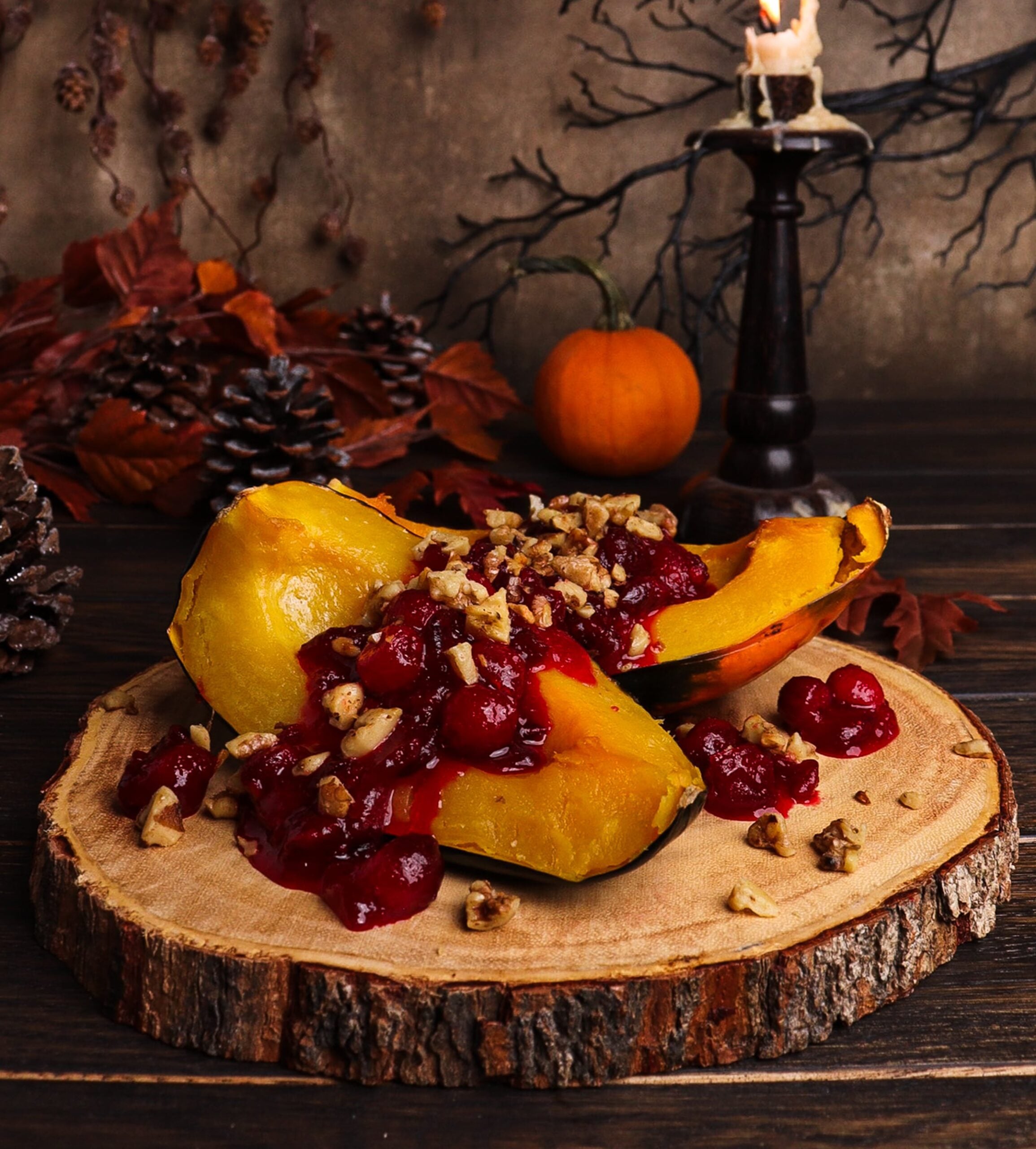 Maple Roasted Acorn Squash with Cranberry Sauce