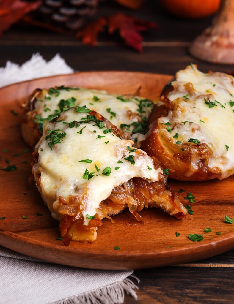 frankenstein recipes, cheese with caramelized onions, french onion toast