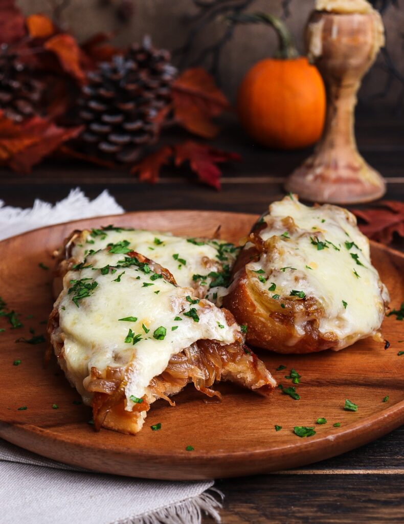 caramelized onion cheese toast, frankenstein recipes, french onion toast