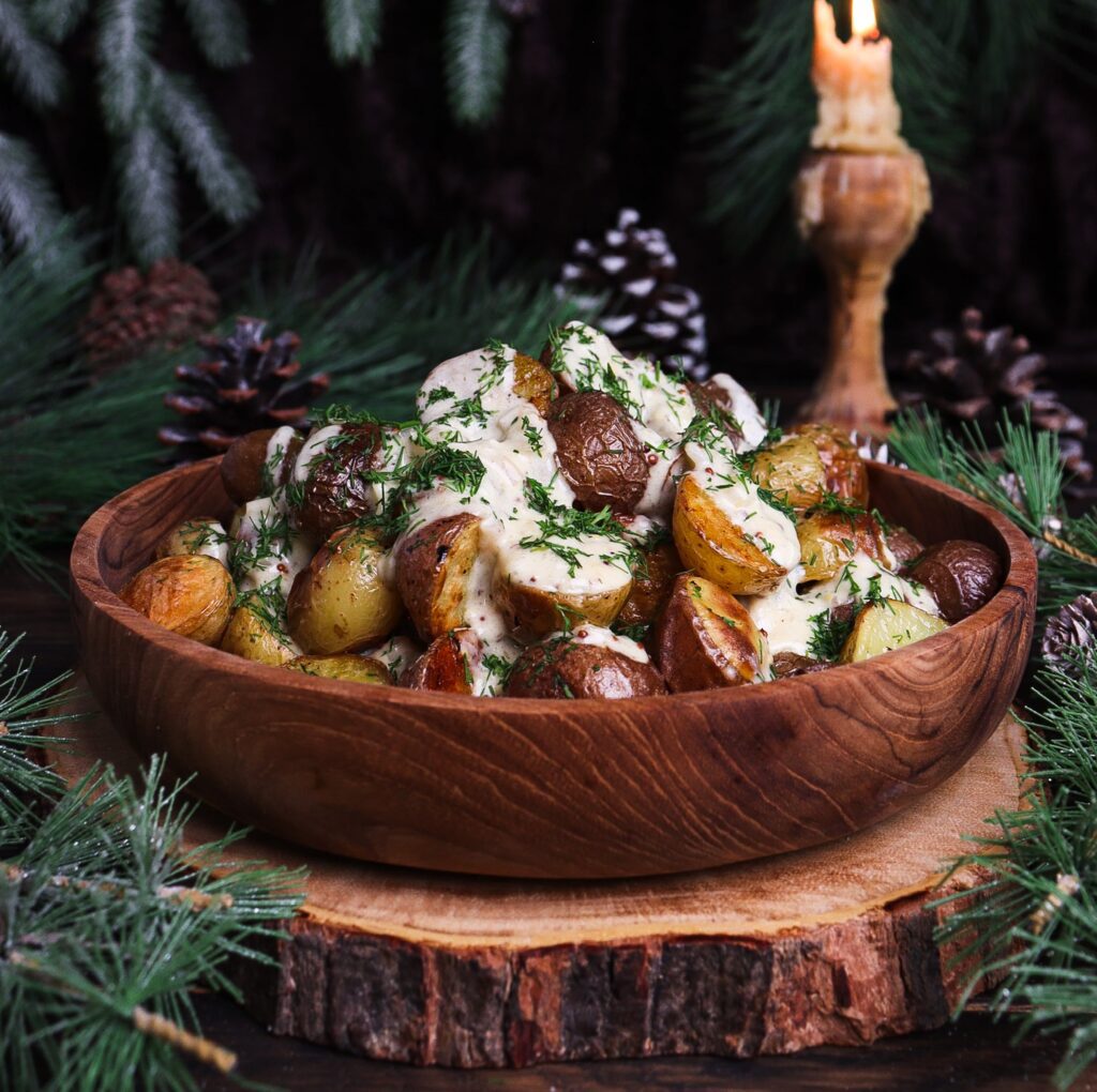 creamy mustard roasted potatoes, hobbit potatoes recipe