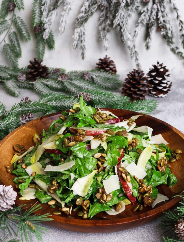 spiced pear salad, candied pumpkin seeds, elven food