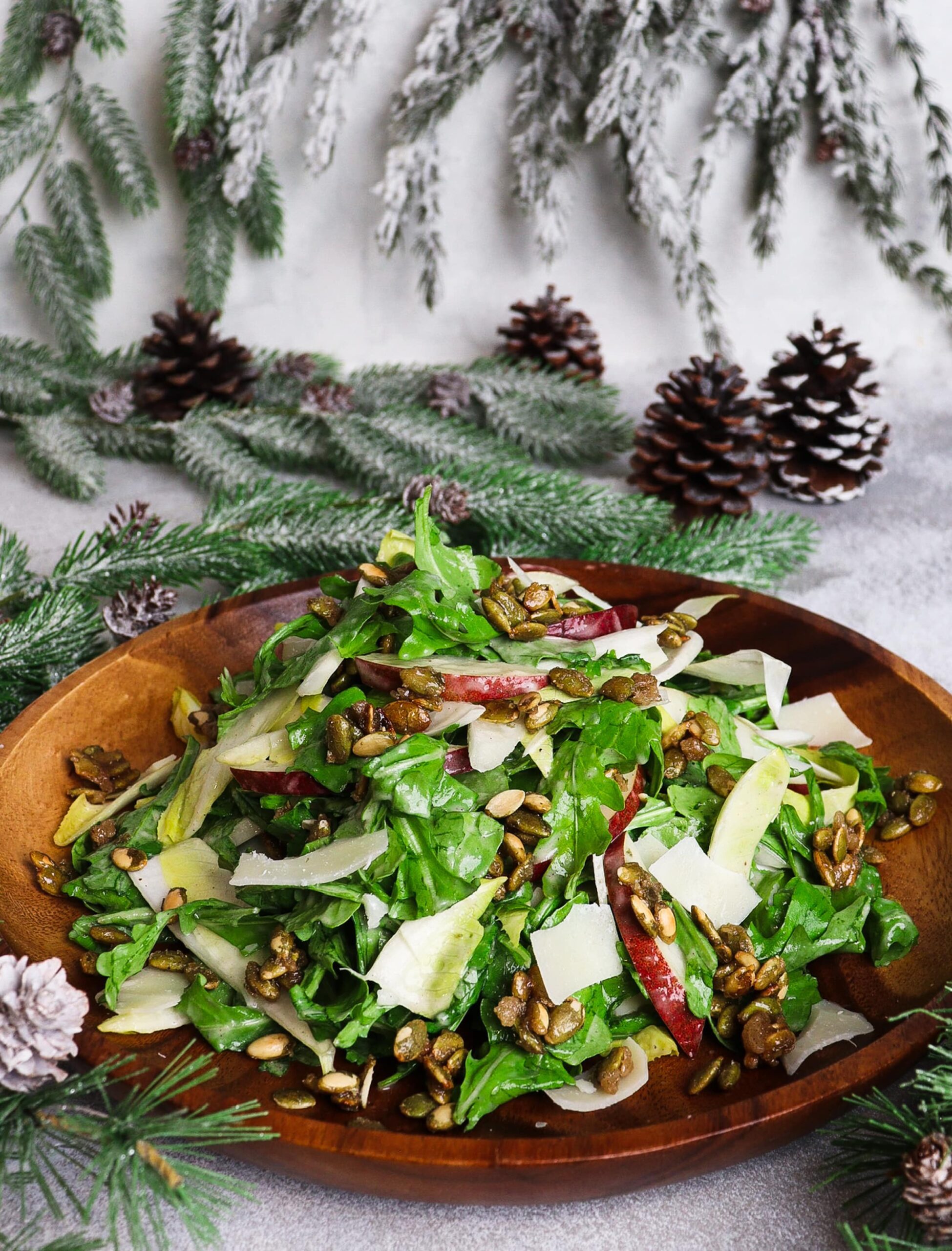 spiced pear salad, candied pumpkin seeds, elven food