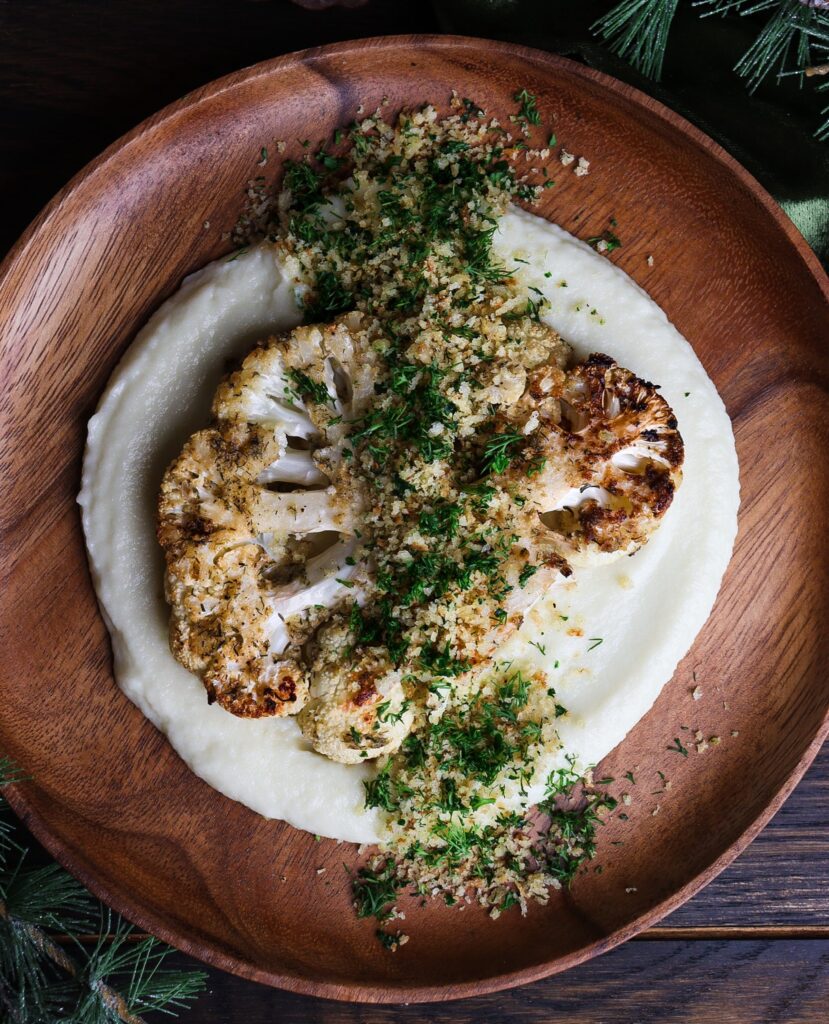 mustard dill cauliflower steaks, cauliflower steaks with cheese