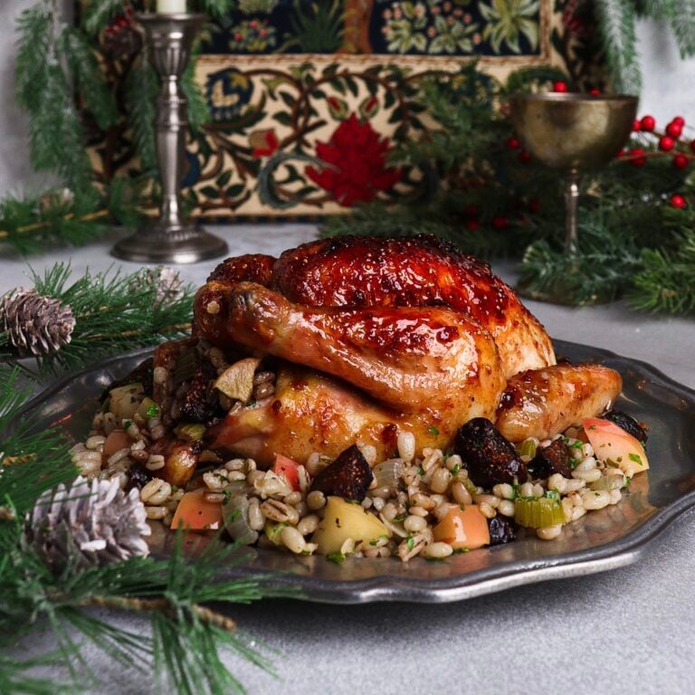 Fig Glazed Cornish Hens with Barley Stuffing