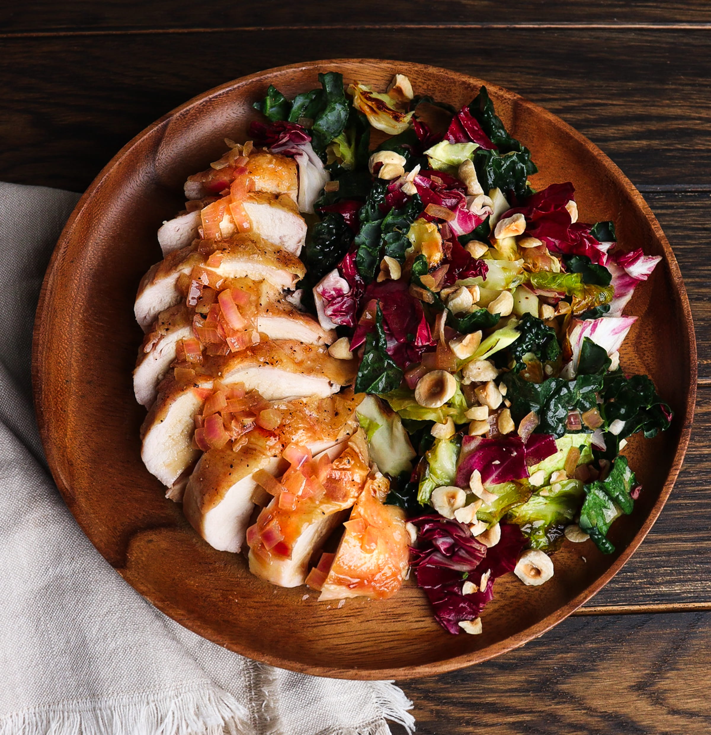 hobbit recipe, roasted chicken with winter greens salad, dry brine chicken, pan drippings vinaigrette