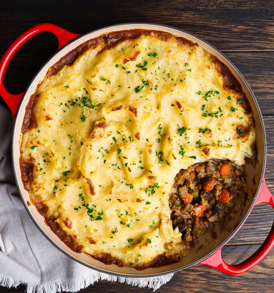 gardener's pie, lentil and mushroom pie, shire food