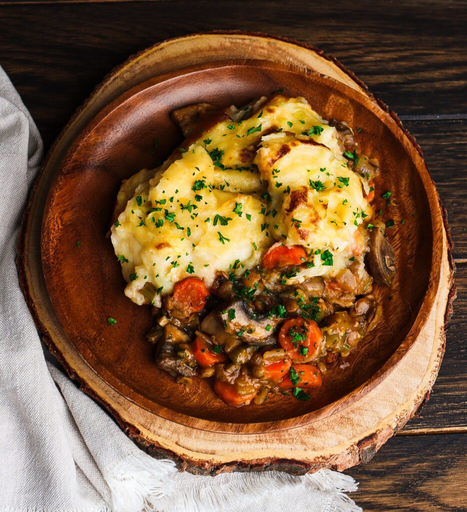 lentil and mushroom pie, easy vegetarian shepherd's pie, shire food