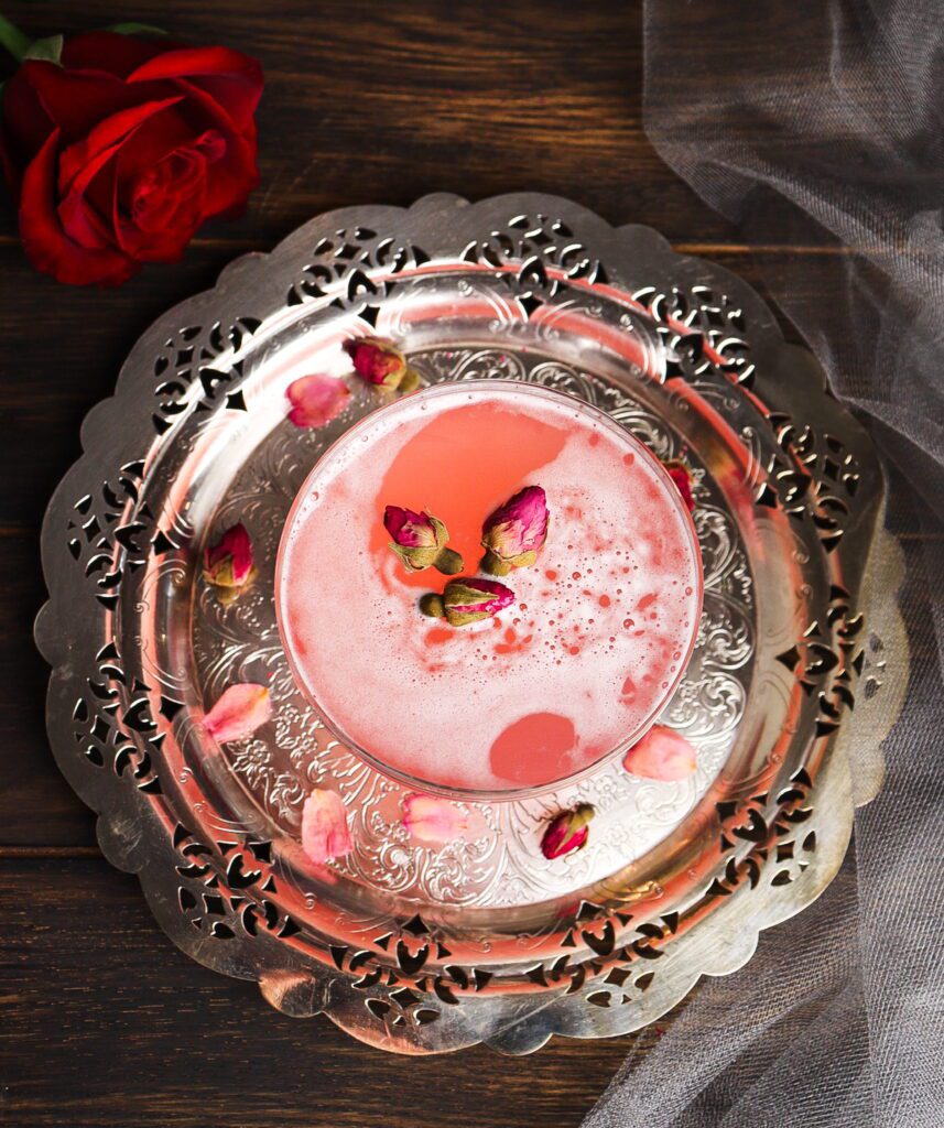 rose raspberry cocktail, floral cocktail