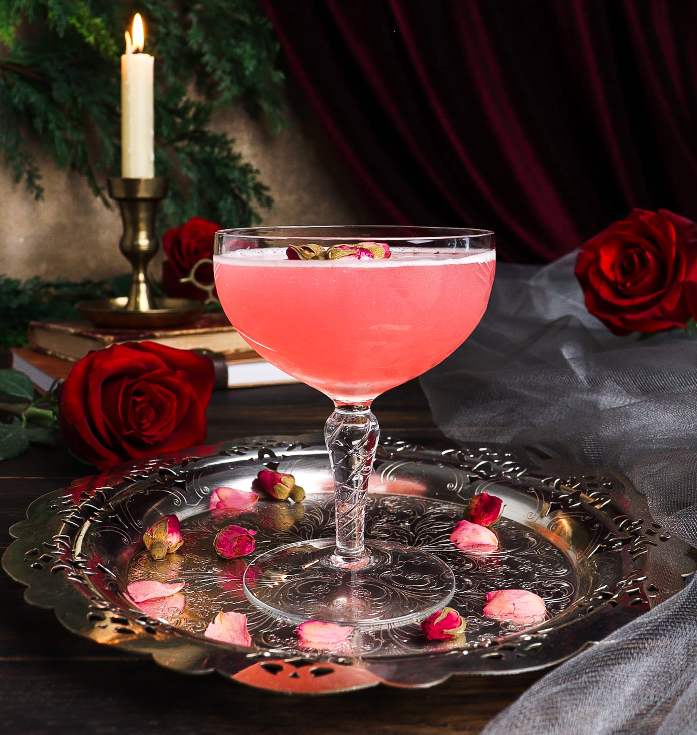 rose raspberry cocktail, valentine's day cocktail, literary recipe