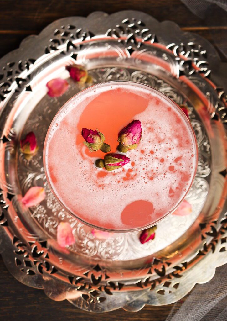 floral cocktail, rose raspberry cocktail, valentine's day cocktail