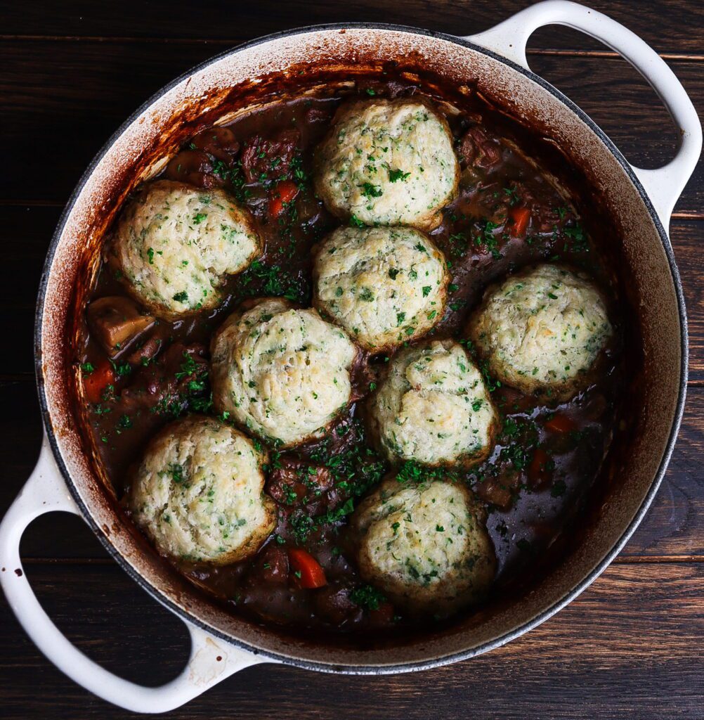 beef and ale stew, beef stew with suet dumplings