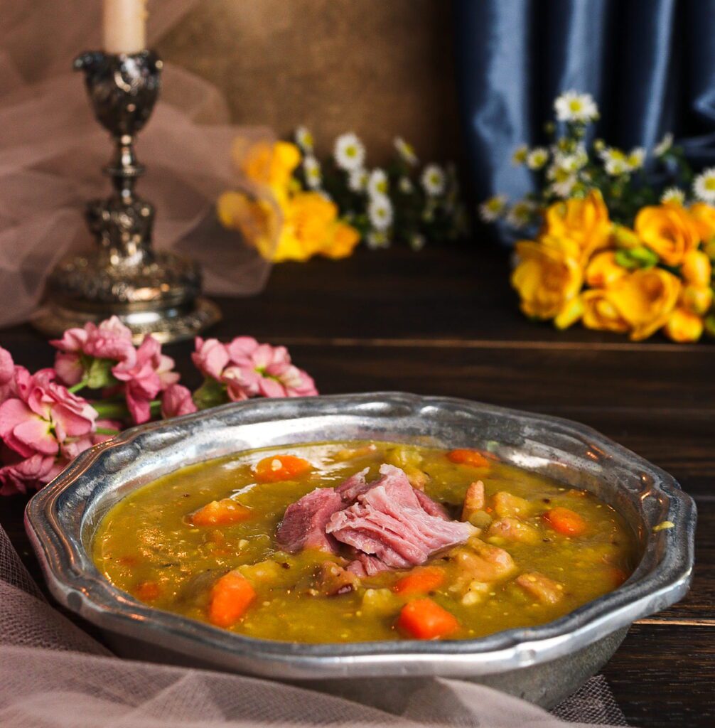 split pea soup with smoked pork hock, smoked pork hock pea soup, literary recipes