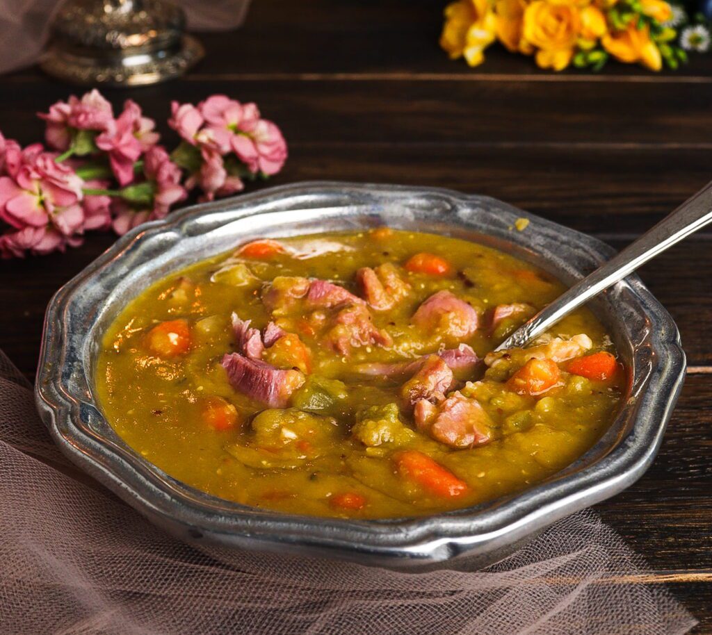 split pea soup with pork hock, smoked pork hock pea soup, literary recipes