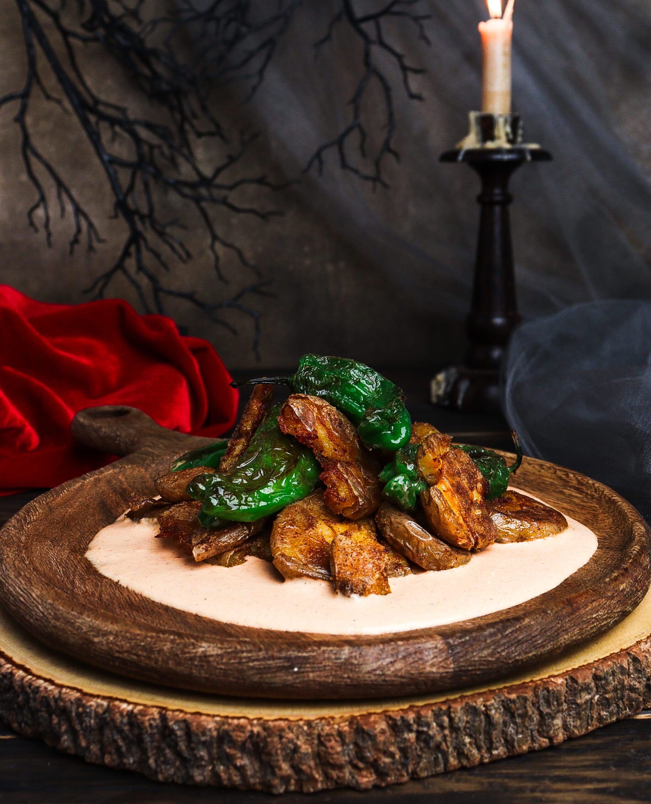 spicy smashed potatoes, princess bride recipes, smashed potatoes with aioli