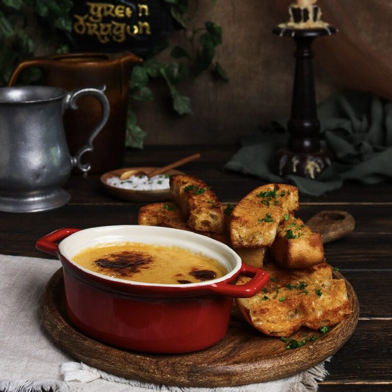 Warm Rarebit Dip with Seasoned Breadsticks