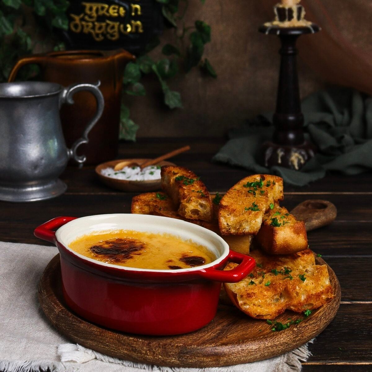 Warm Rarebit Dip with Seasoned Breadsticks