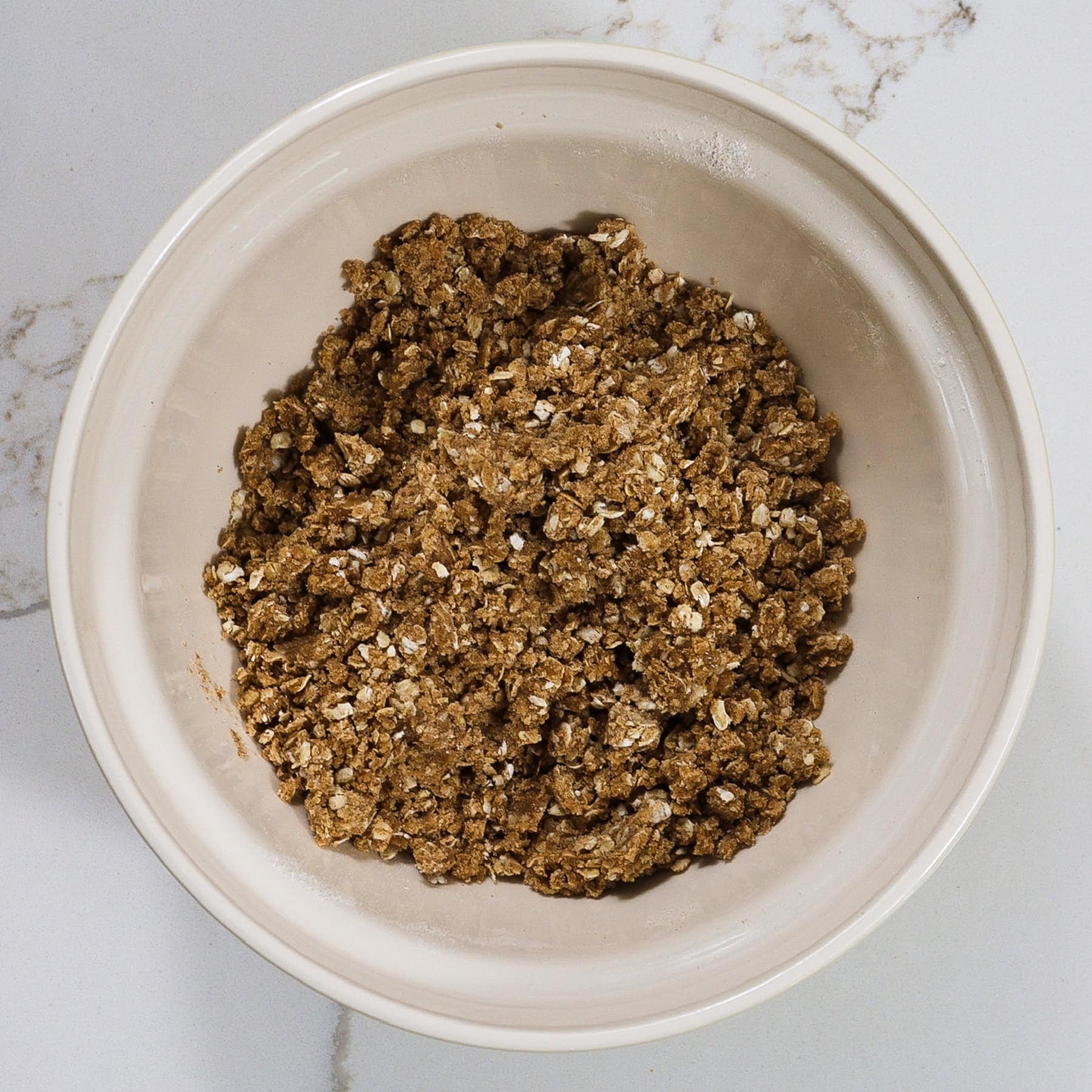 crumble topping for peach crisp waffles in a mixing bowl