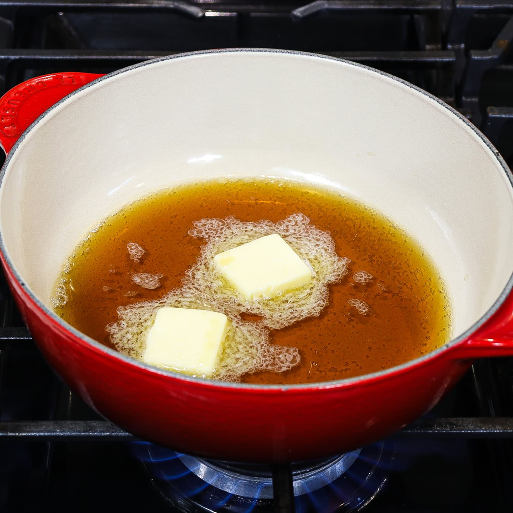 honey mustard glaze in a saucepan