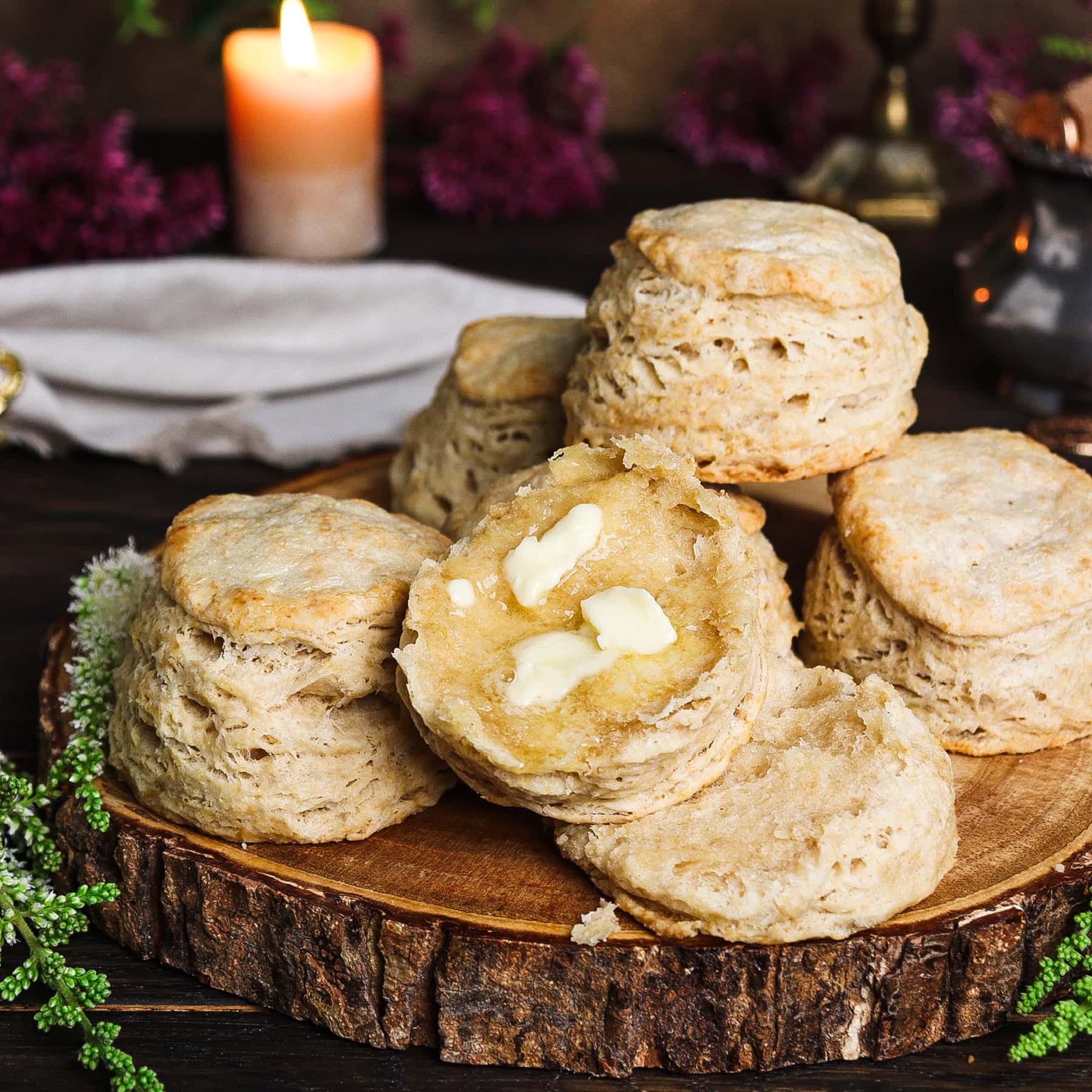 beer biscuits in a rustic setting topped with butter