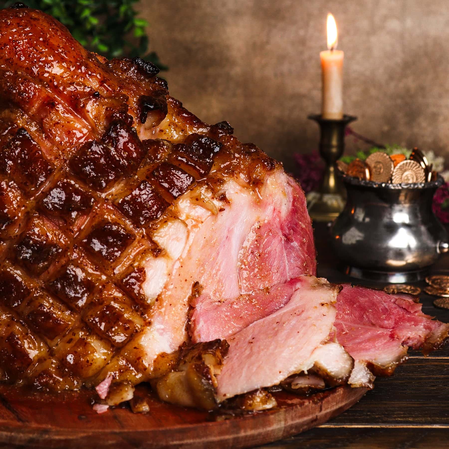 honey mustard baked ham in a rustic setting for dwarven recipes