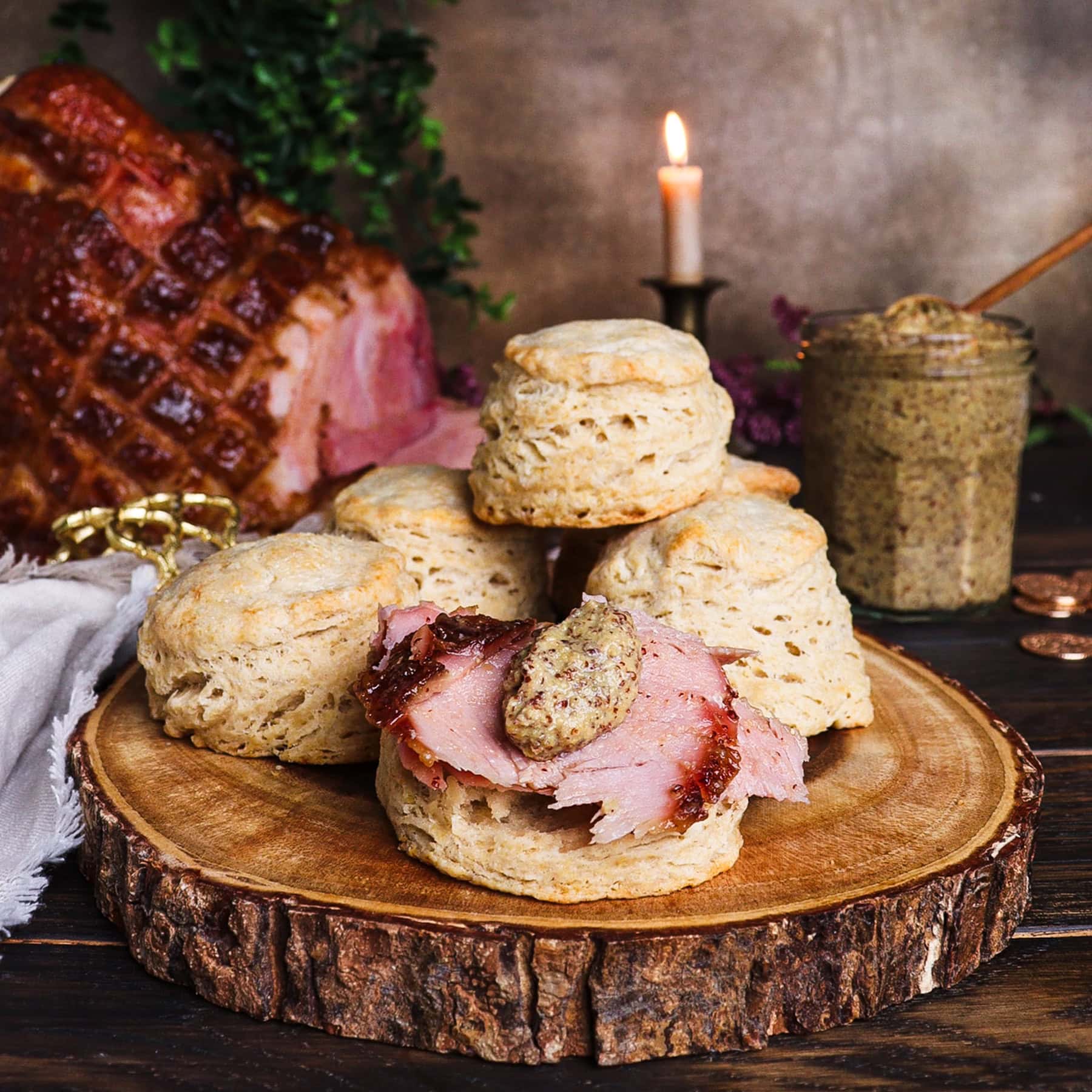 beer mustard on a beer biscuit with baked ham dwarven recipe