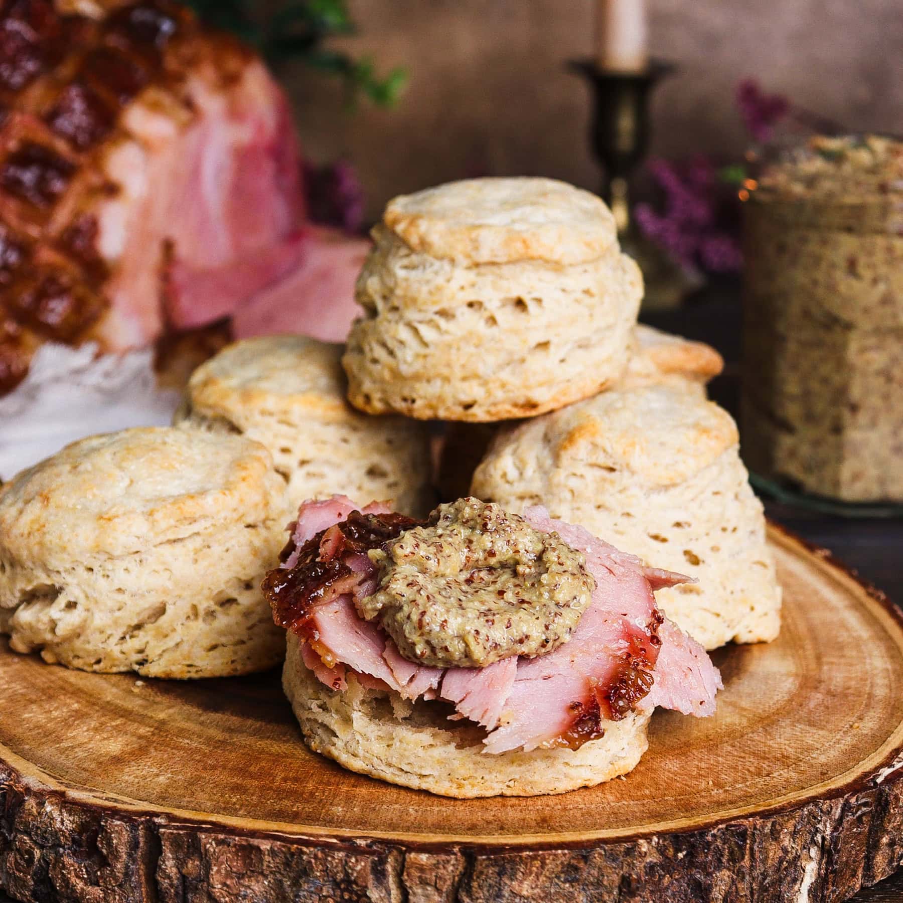 honey mustard glazed ham slice on a beer biscuit with beer mustard dwarven recipe