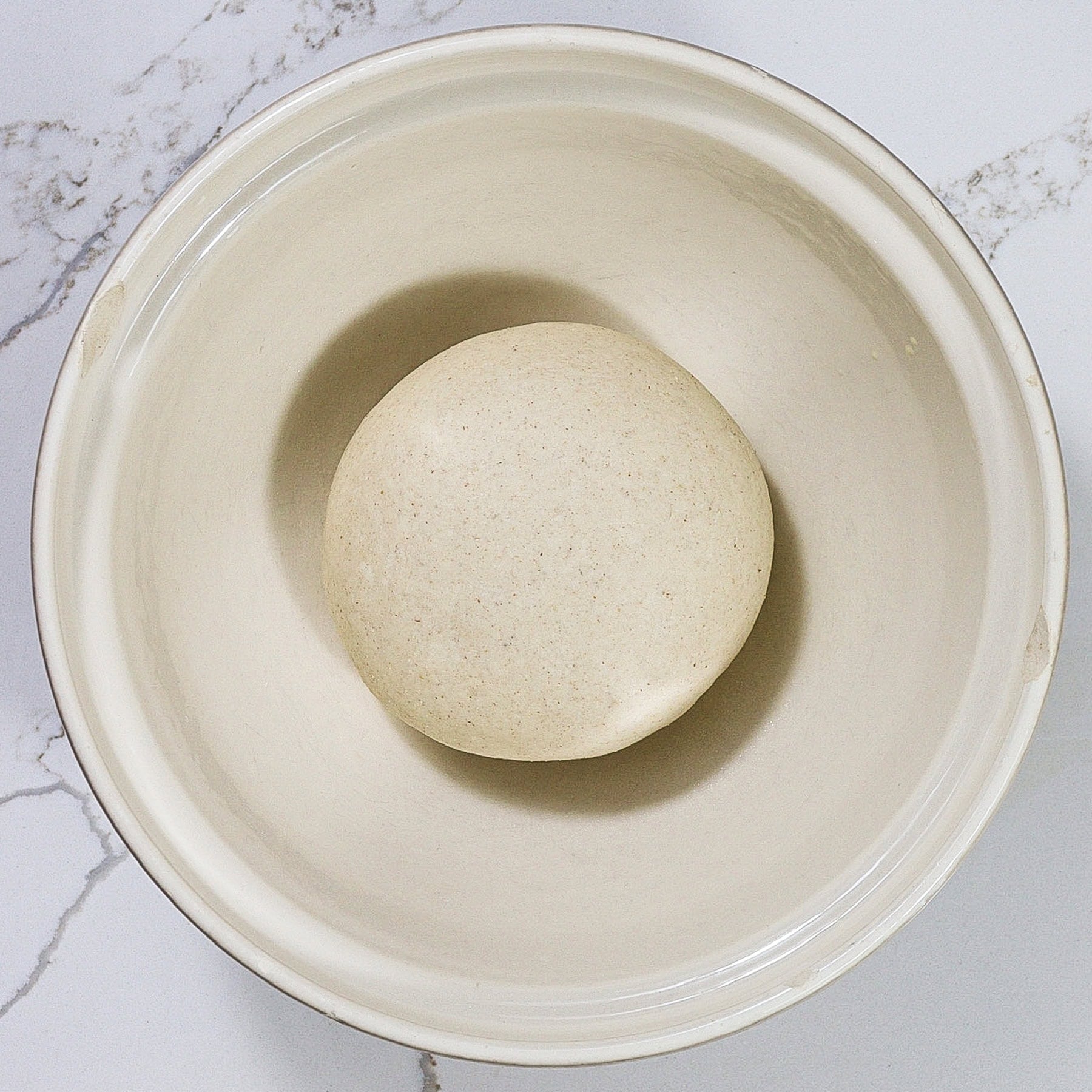 kneaded dough for barley bread in a mixing bowl before rising