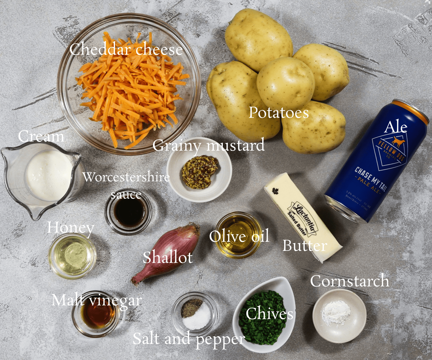 ingredients for cheddar ale mashed potatoes