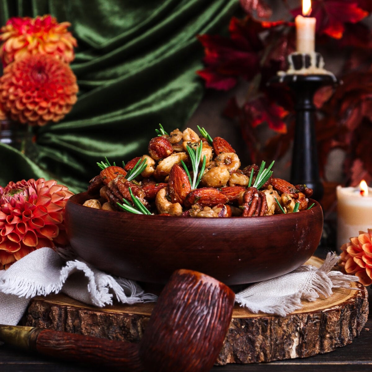 Smoky Rosemary Maple Roasted Nuts