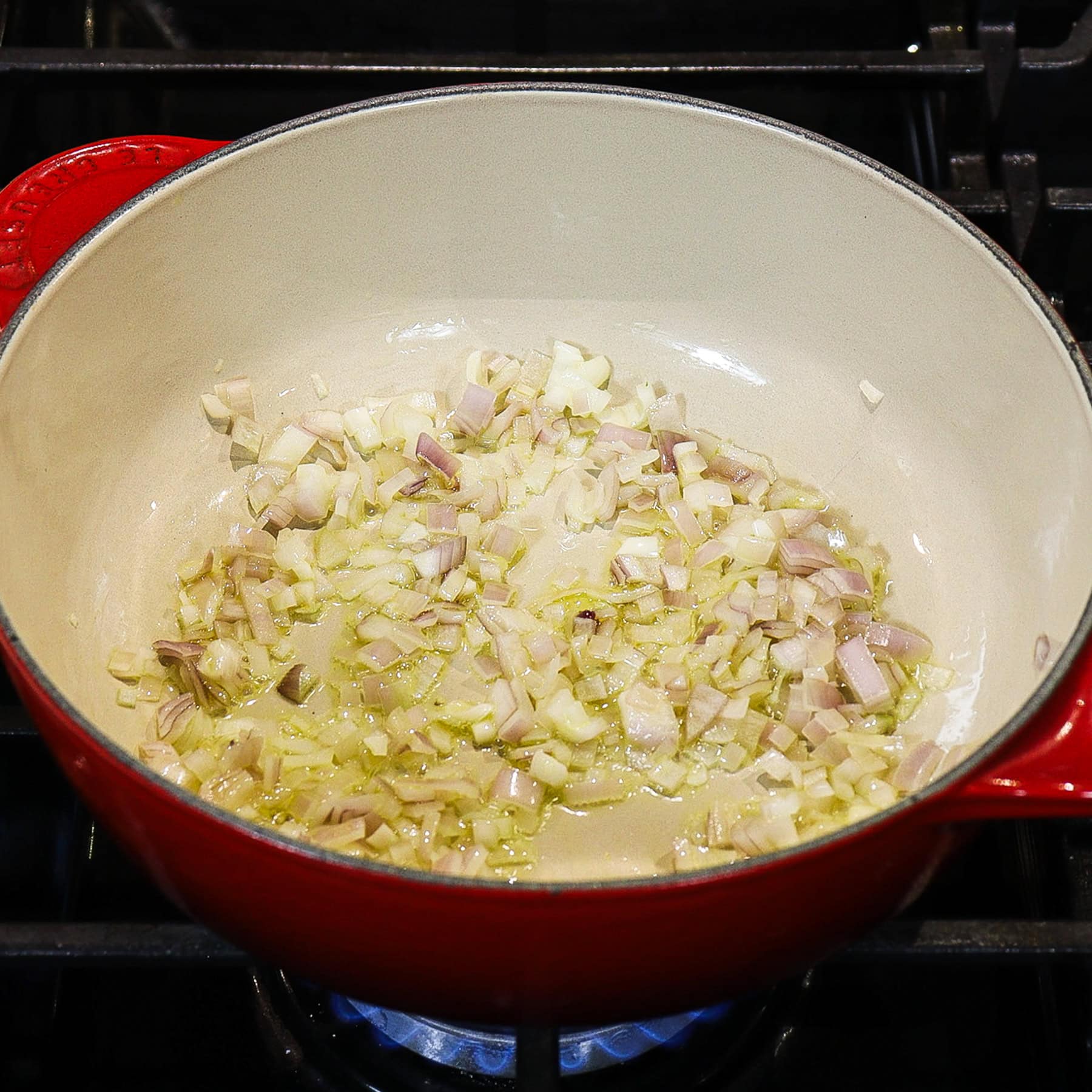 sautéed shallots in a saucepan