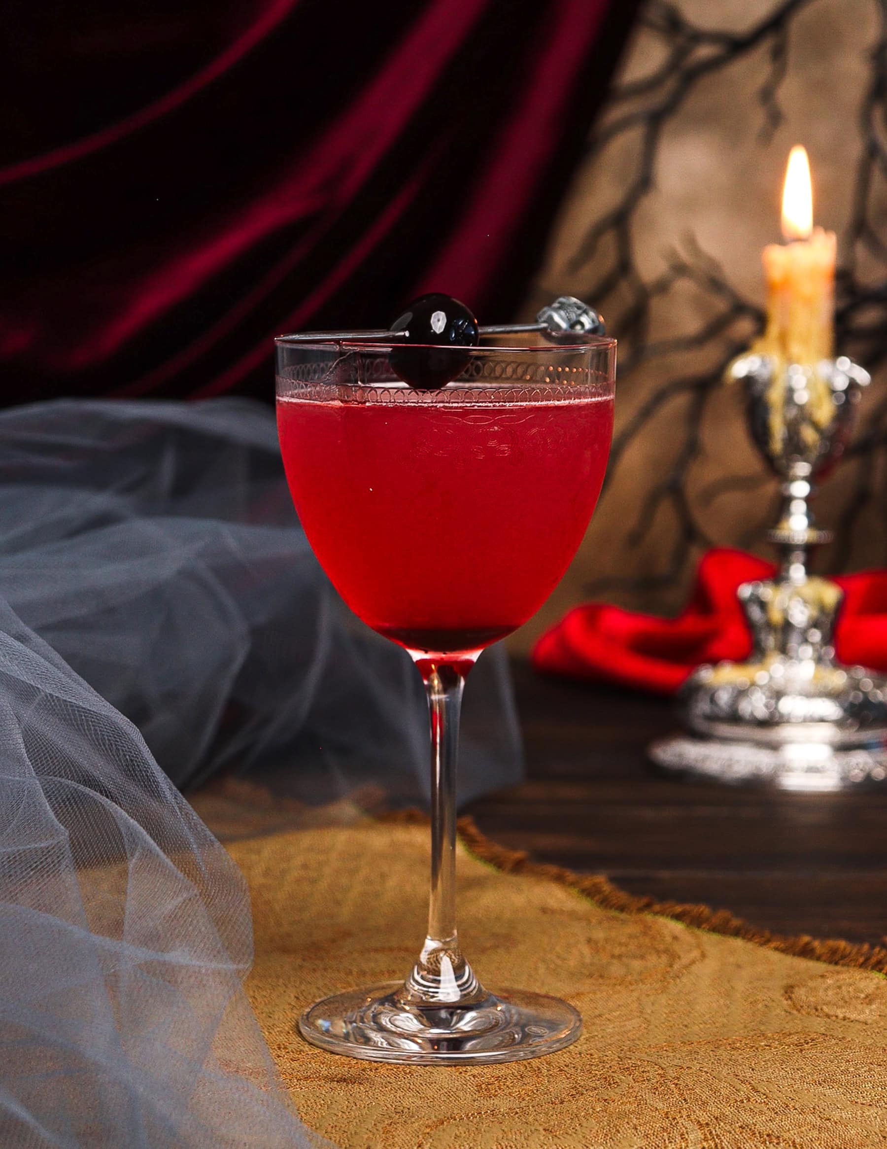 plum brandy cherry sour slivovitz cocktail inspired by Dracula