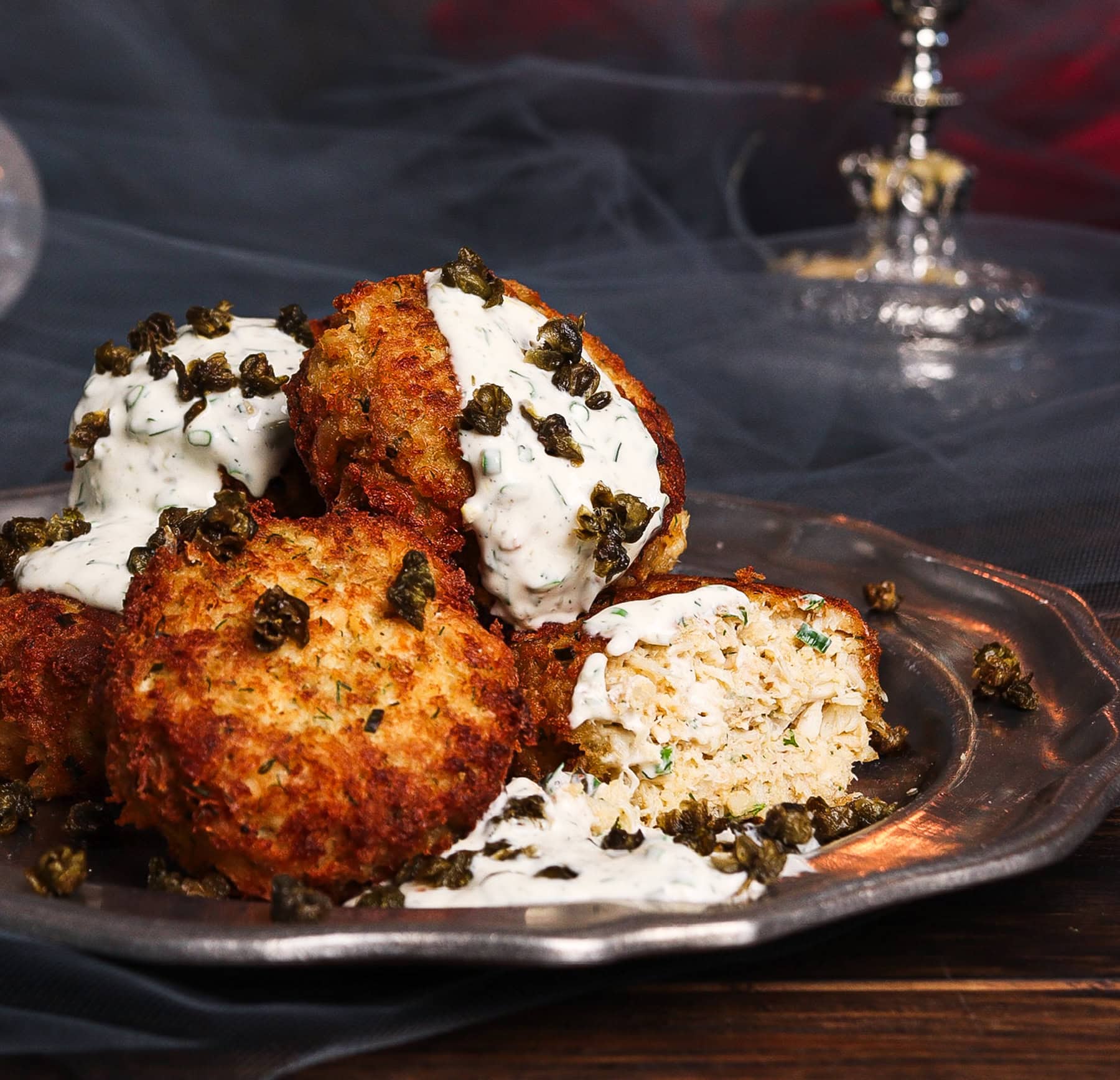 Crispy crab cakes dracula recipe with lemon caper sauce