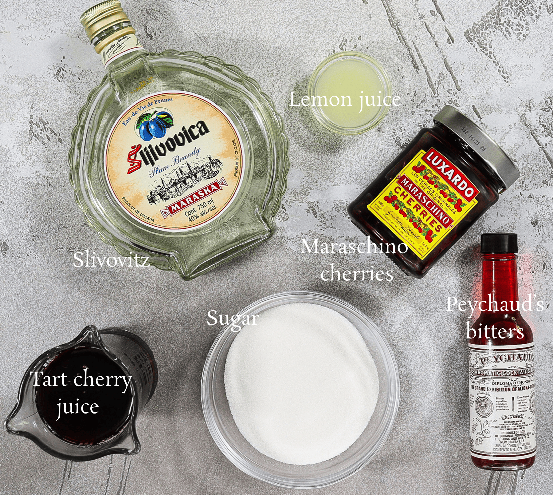 ingredients for plum brandy cherry sour